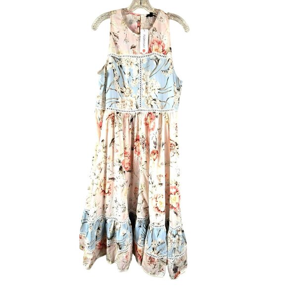 Floral Sleeveless Maxi Dress Lace Trim By Floryday Peach Blue Size XL NWT JH1771 - Picture 1 of 8